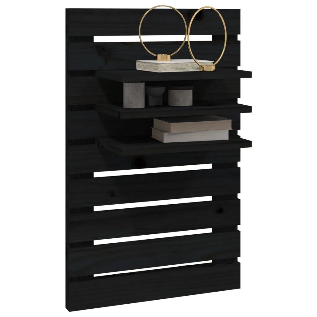 Mensole da Letto a Parete 2 pz Nero Legno Massello di Pino 824767