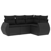Set Divani da Giardino 4 pz | Set Salotto da Giardino con Cuscini Nero in Polyrattan