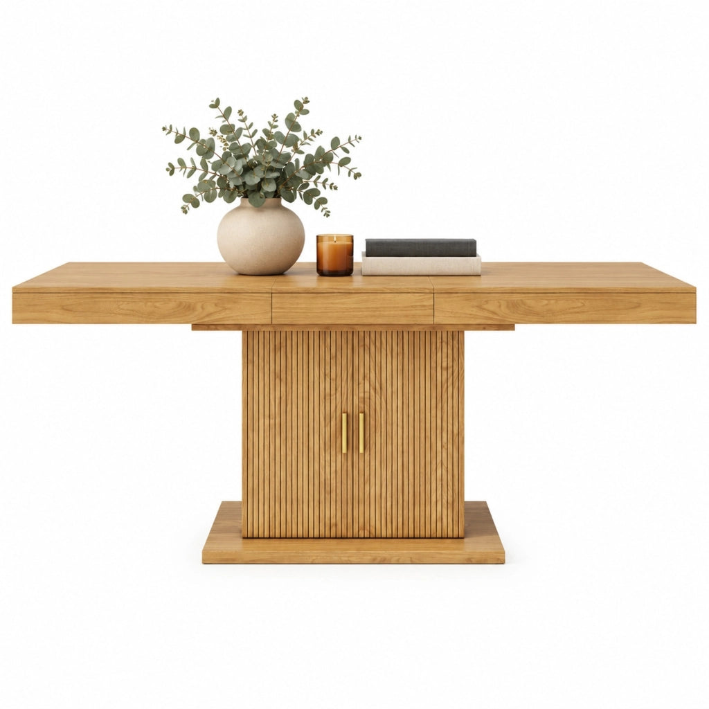 Tavolo da pranzo allungabile con contenitore 140-180 x 90 cm in MDF e metallo