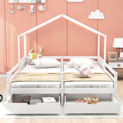 Letto a casetta doppio per bambini con 2 cassetti, bianco