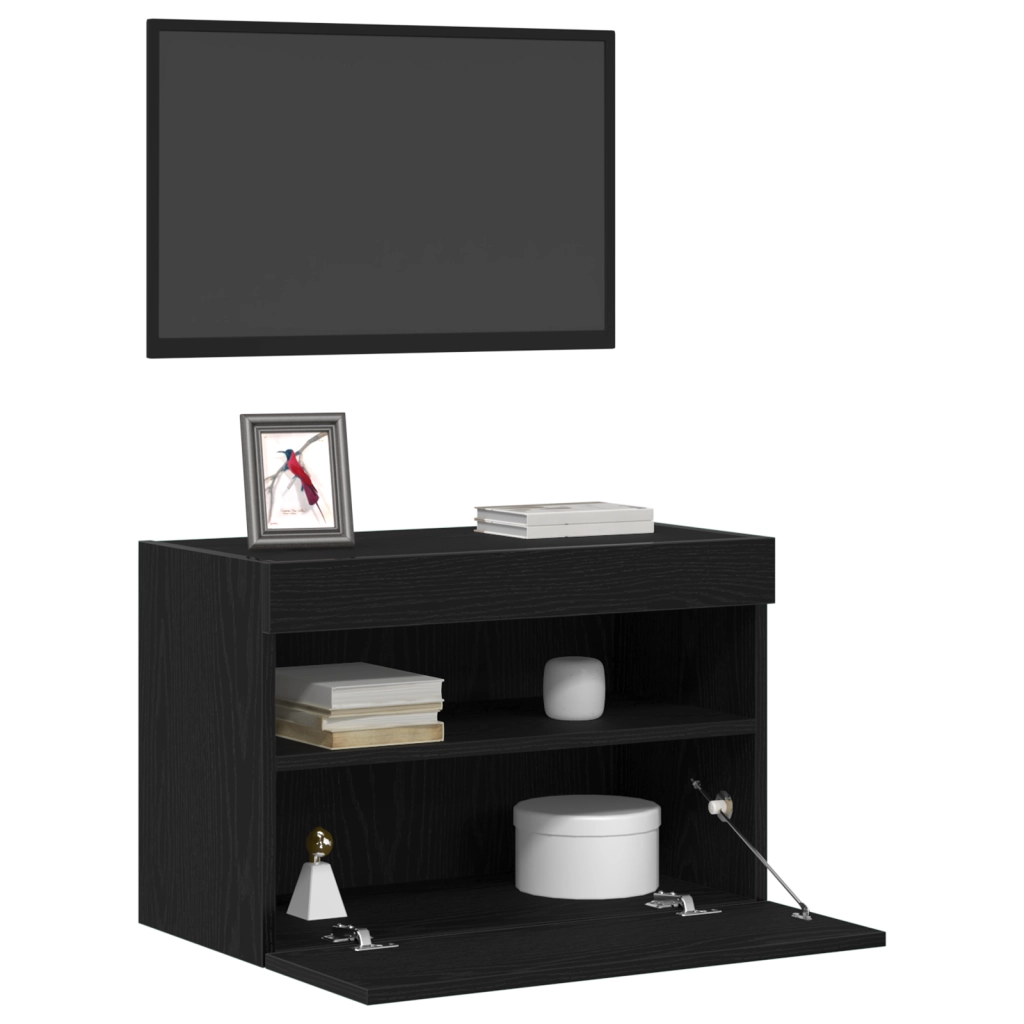 Mobile TV  con luci LED Rovere Nero 60x30x40 cm