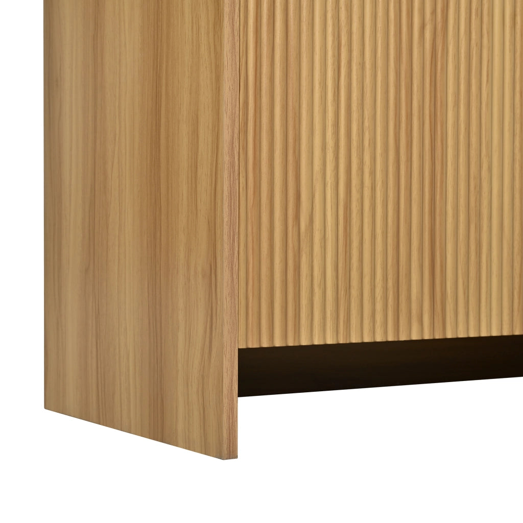 Credenza e madia con vetrina in vetro, spazio aperto e vano chiuso con motivo ondulato, per soggiorno e sala da pranzo, 78 × 40 × 176 cm