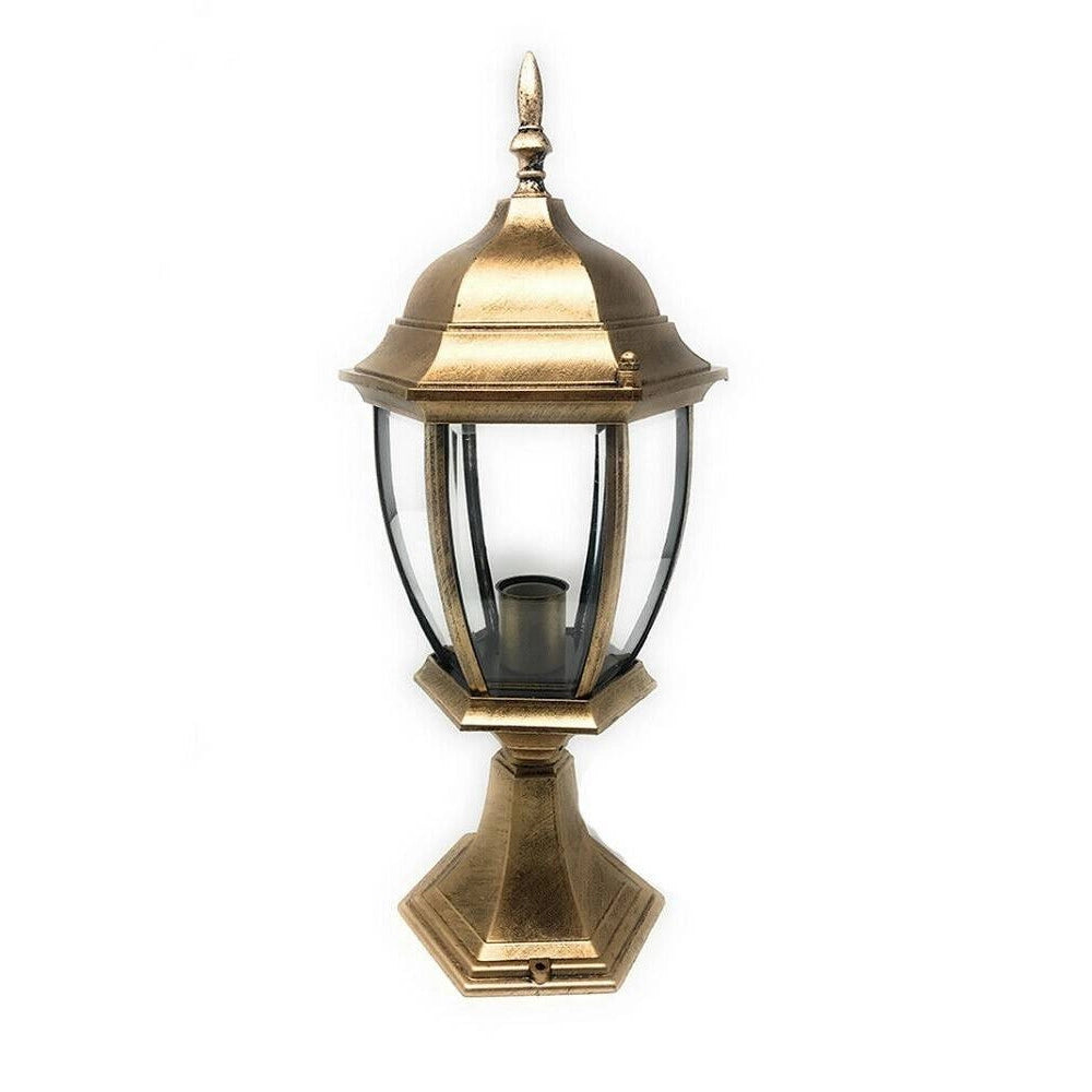 Trade Shop - Lampione Giardino 48cm Lanterna In Vetro E27 Luce Esterno Alluminio Es45 Bronzo -