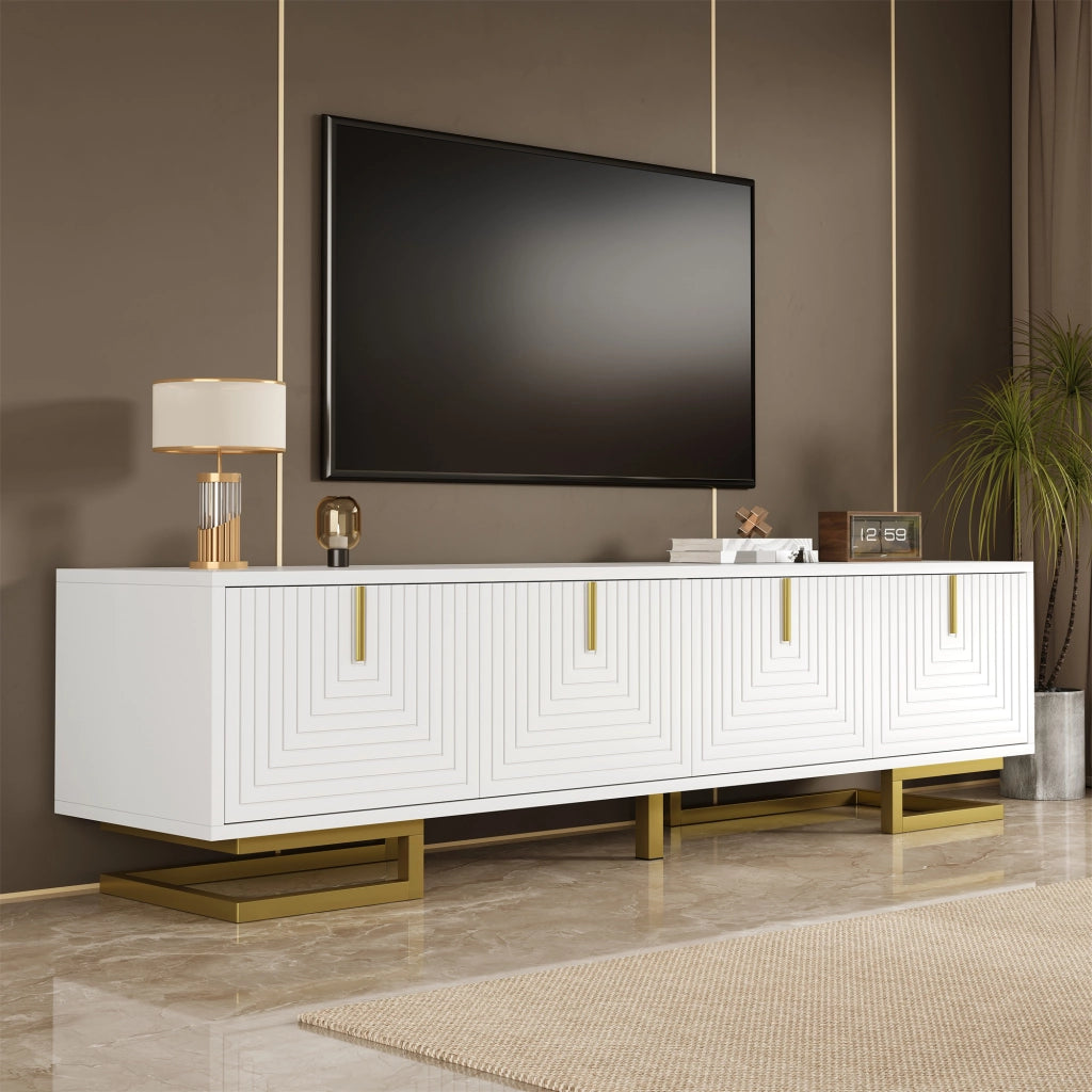 Mobile TV con 4 Ante e Ripiani Interni; Cerniere Ammortizzate; Piedini Regolabili; Stile Moderno; 160??38??44;5 cm; Bianco