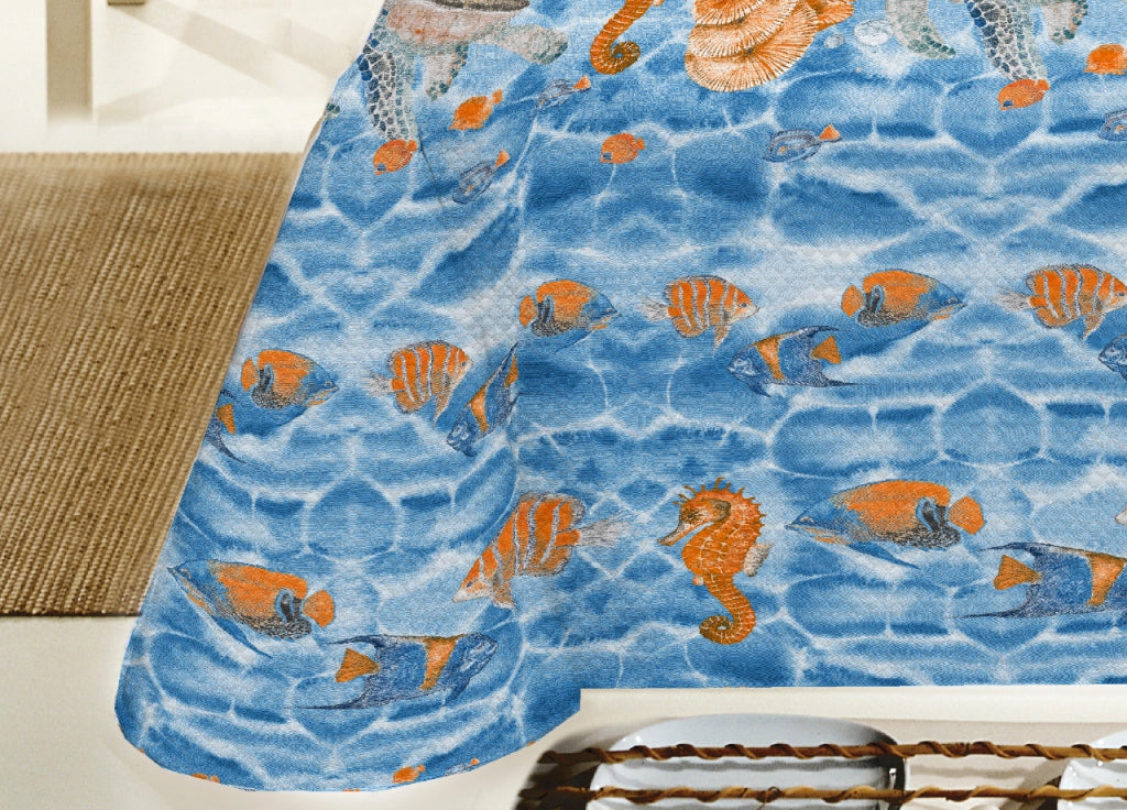 Copriletto Piquet Primavera Estate 100% Cotone Disegno Sea Life - Matrimoniale - Blu