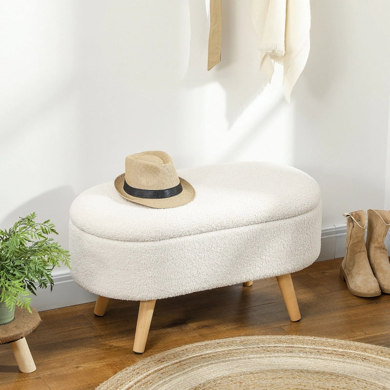 Panca contenitore con vano nascosto e seduta imbottita in poliestere con gambe in legno di pino bianco 82 × 41 × 45 cm