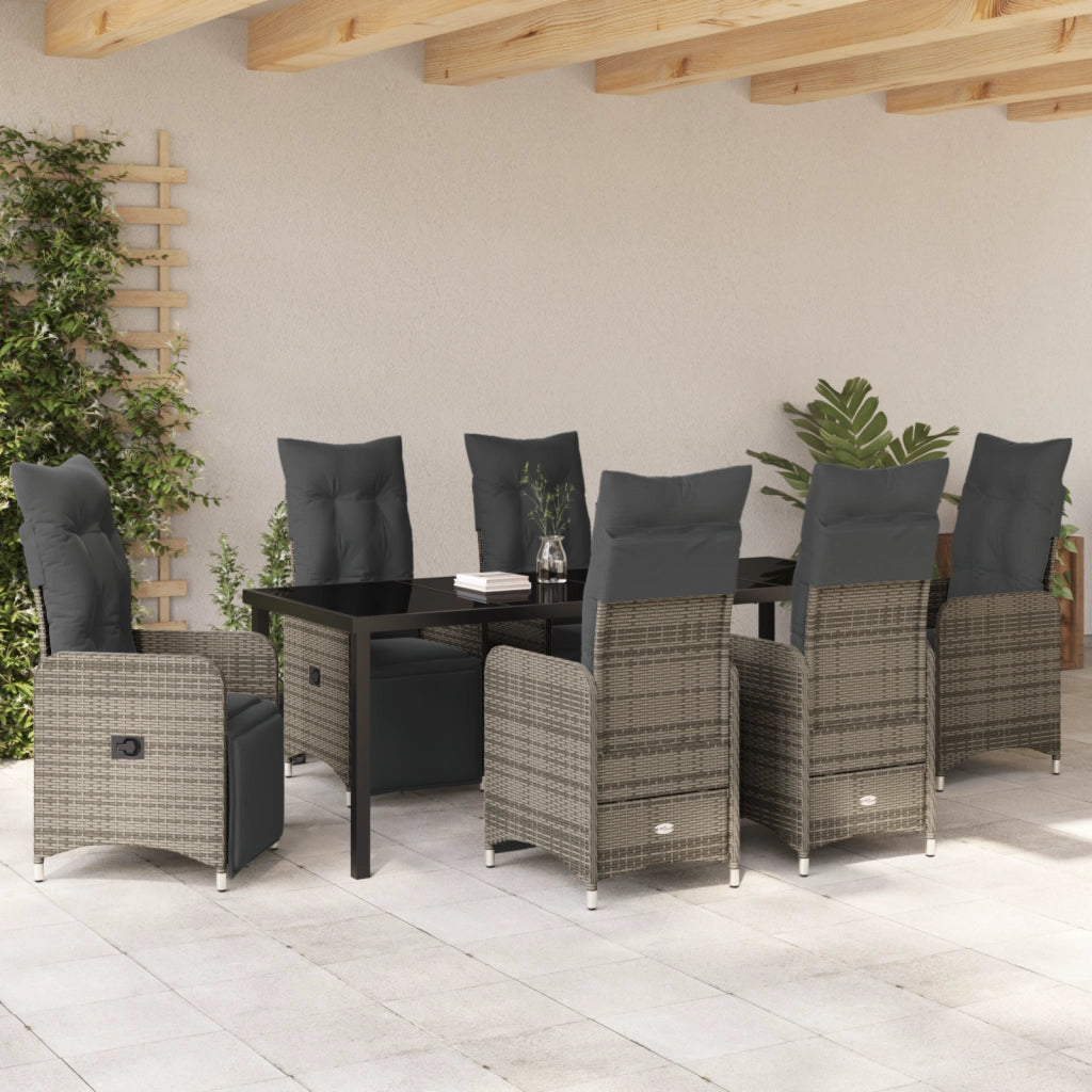 Set da Pranzo da Giardino 7 Pezzi con Cuscini Beige Polyrattan