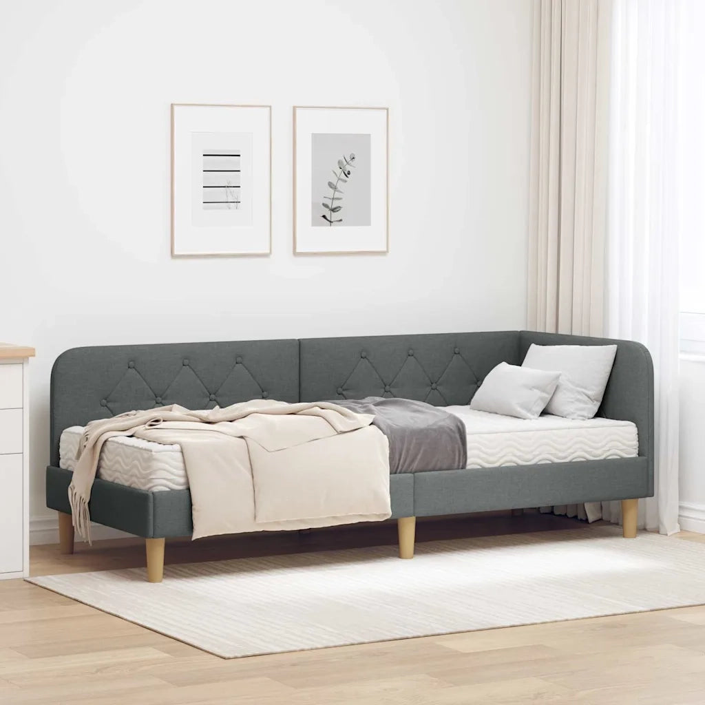 Letto singolo | Letto per adulti | Cornice del letto ad angolo Grigio scuro 80 x 200 cm Tessuto
