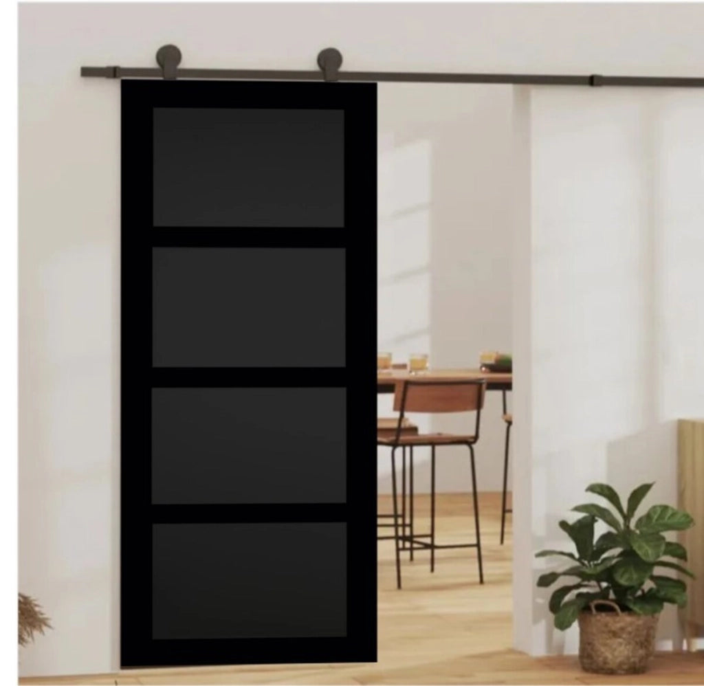 Porta scorrevole Telia nera 4 ante H204 x L73 + Binario nero