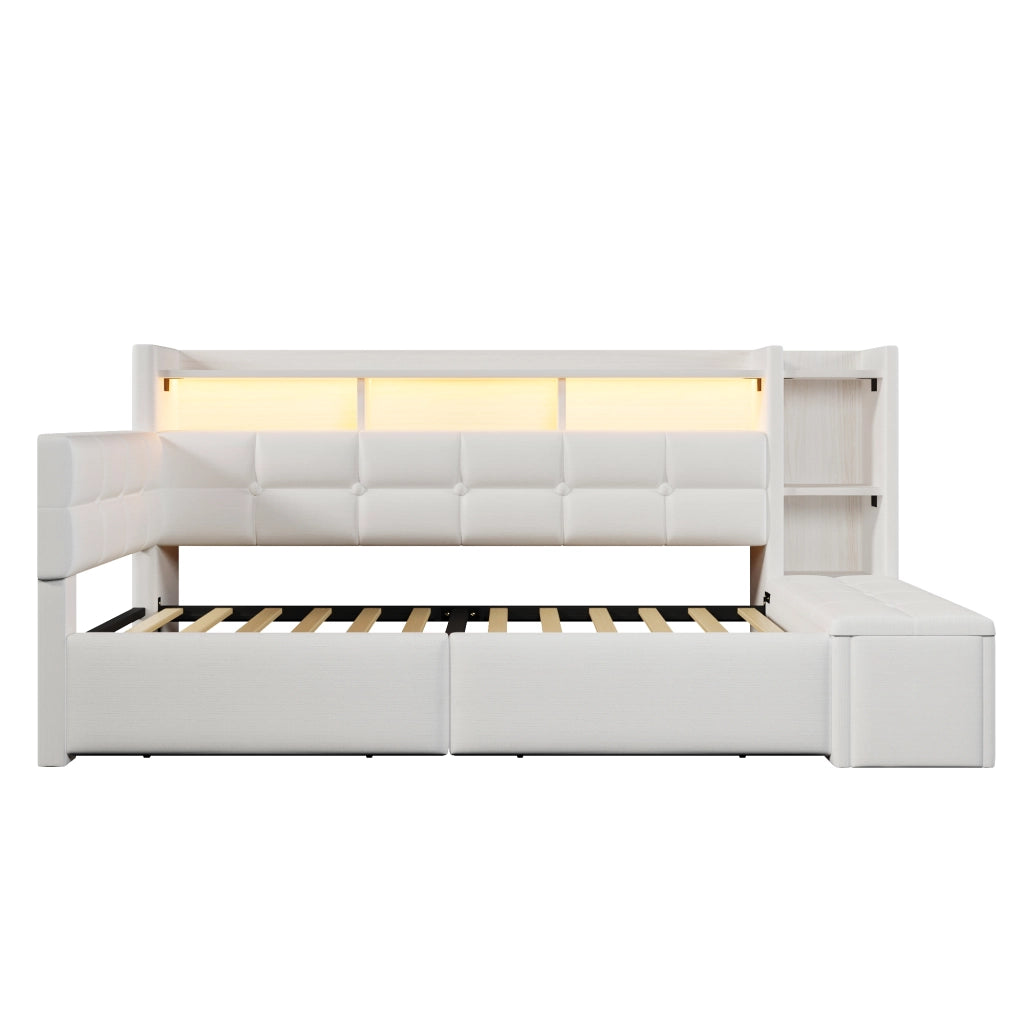 Letto Diurno con Cassetti, LED e USB ¨C MINIMAL ¨C Velluto Bianco 90x190