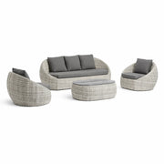 Tempo Style - Salottino Lounge in polyrattan SANTORINI PLUS grigio-mélange | Lounge da giardino con divano, tavolo, 2 poltrone e cuscini | Set di mobili da giardino da 5 persone