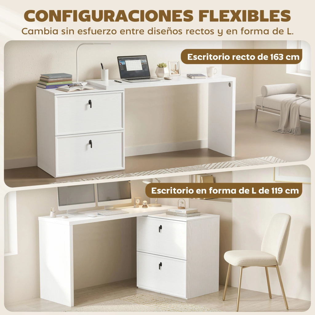 Scrivania Angolare Moderna con 2 Cassetti ¨C Zephmum ¨C Bianco 90x50x75 cm