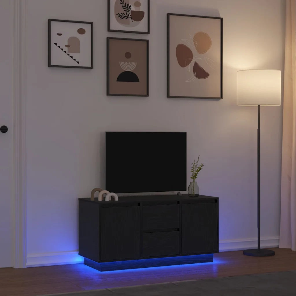 Mobile Porta TV con Luci LED Rovere Nero 100x41x50 cm 861410