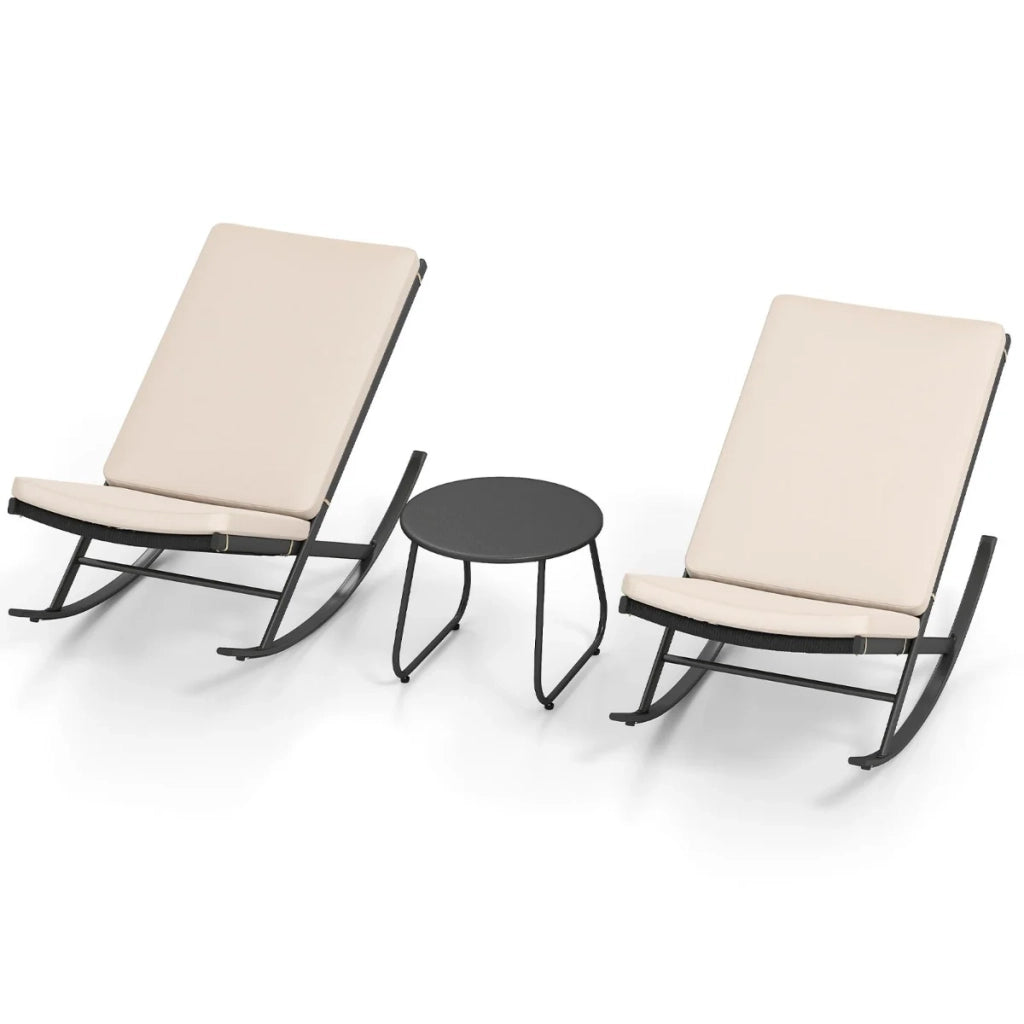 Set di 3 sedie a dondolo da bistrot 110 x 55 x 77 cm comode e rilassanti moderne in rattan PE nero e beige 20_0011742