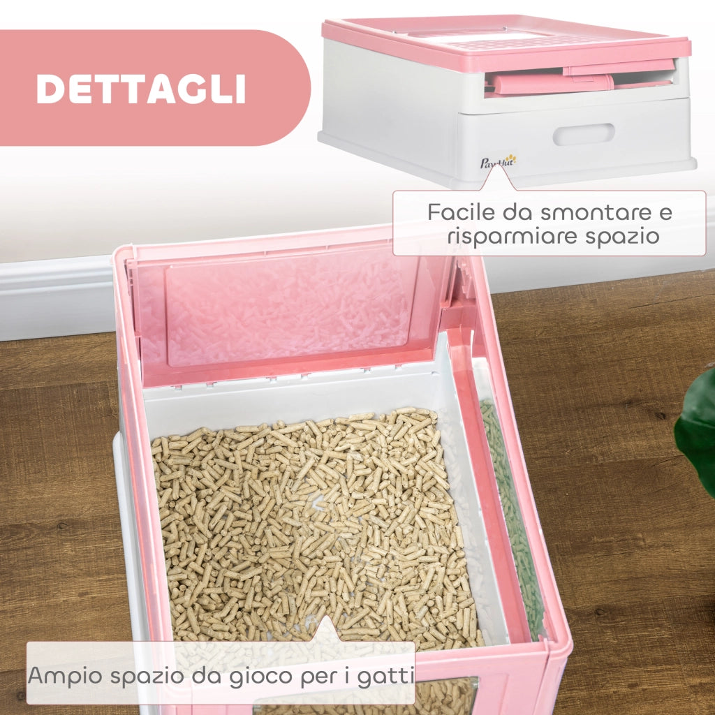 Lettiera Chiusa per Gatti 47,5x35,5x36,7 cm 2 Porte e Vassoio Estraibile in PP Rosa e Bianco