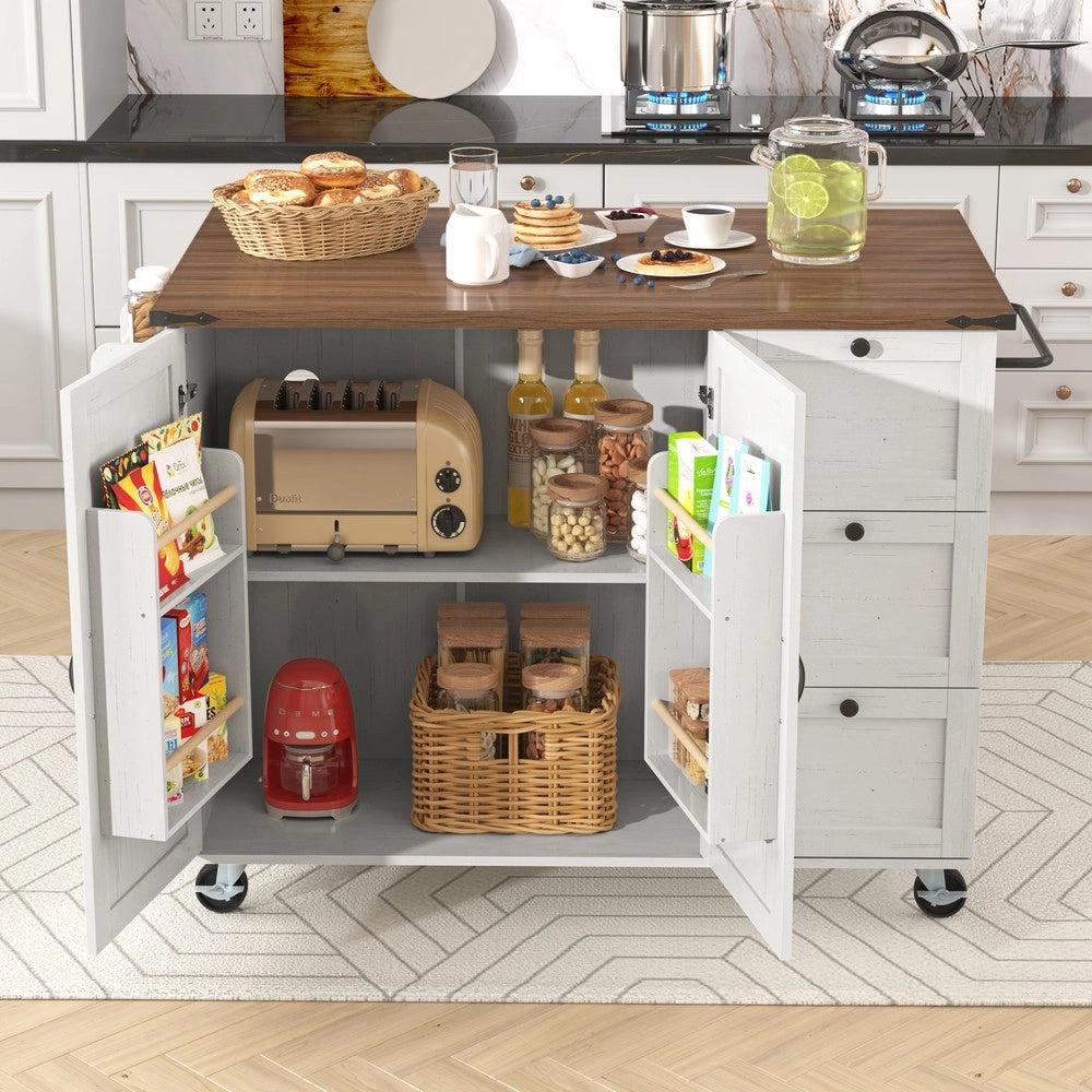 Carrello da Cucina con Piano Estraibile ¨C Xylo ¨C Legno, 2 Ante e 3 Cassetti