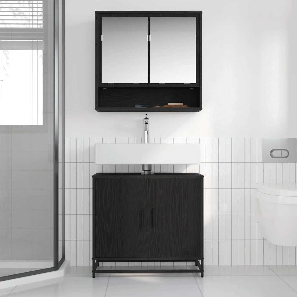 Set di mobili per il bagno 2 pcs Rovere Nero Legno multistrato 3402347