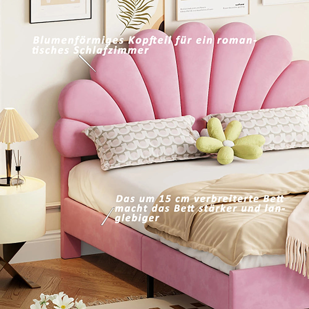 Letto matrimoniale 140x200 cm - Xylo - Testiera a forma di fiore rosa