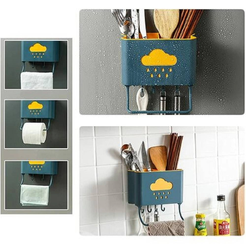 Trade Shop - Cestello Porta Bacchette Posate Cucchiaio Spatole Scarico Con Ganci Parete 70214 -