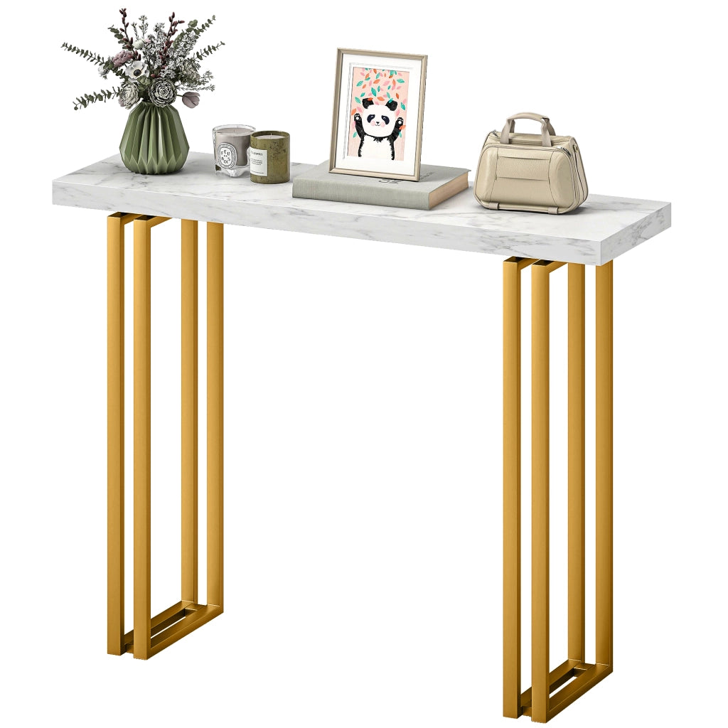 Tavolo console con piano in marmo effetto ¨C zephmum ¨C bianco oro 100x30x78,5 cm