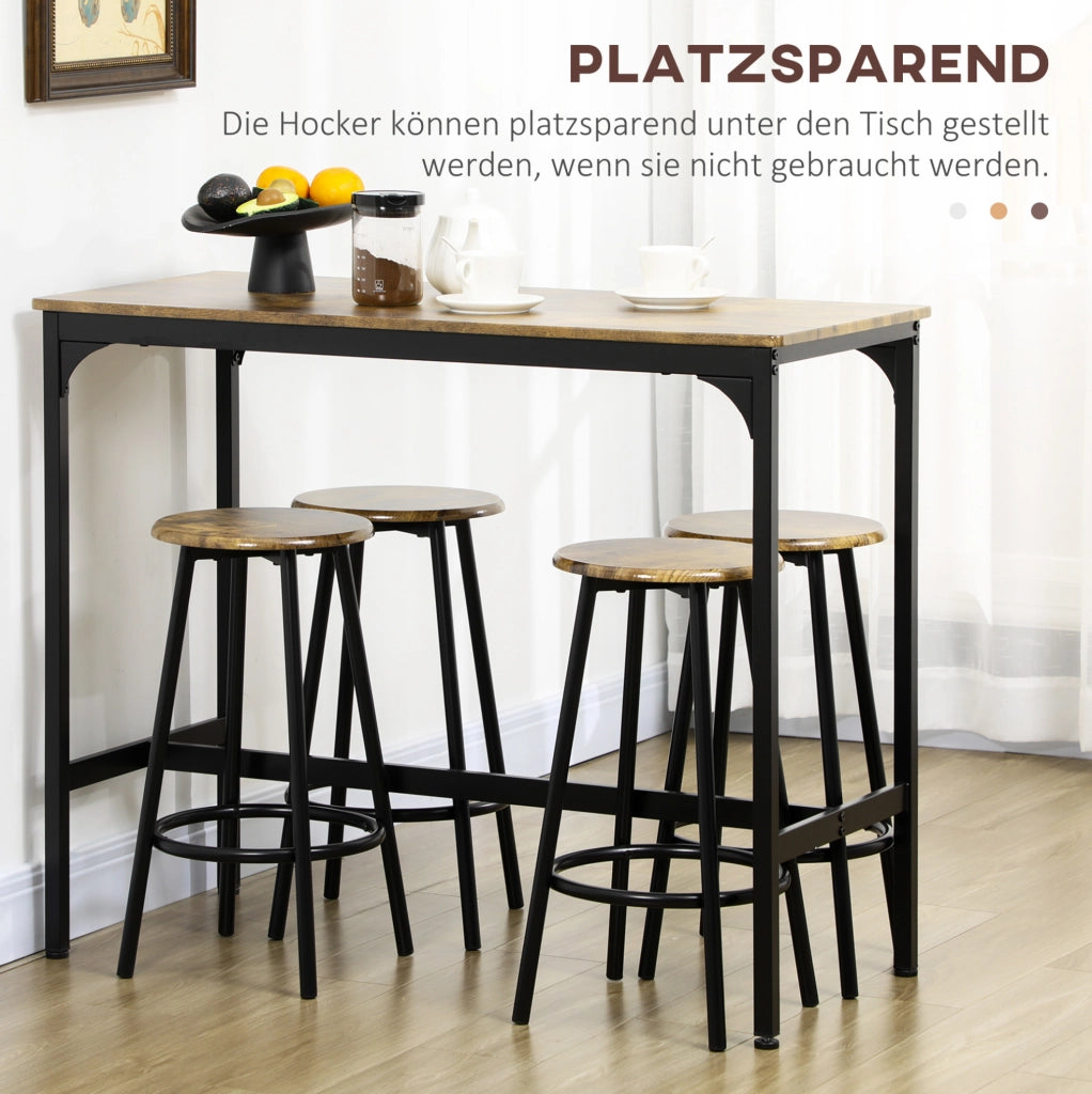 Set tavolo alto con 4 sgabelli in MDF e metallo
