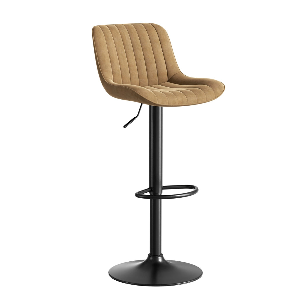 Set di 4 Sgabelli da Bar Regolabili in Altezza con Schienale e Seduta Girevole; Ferro; Metallo; Legno e Velluto; Marrone