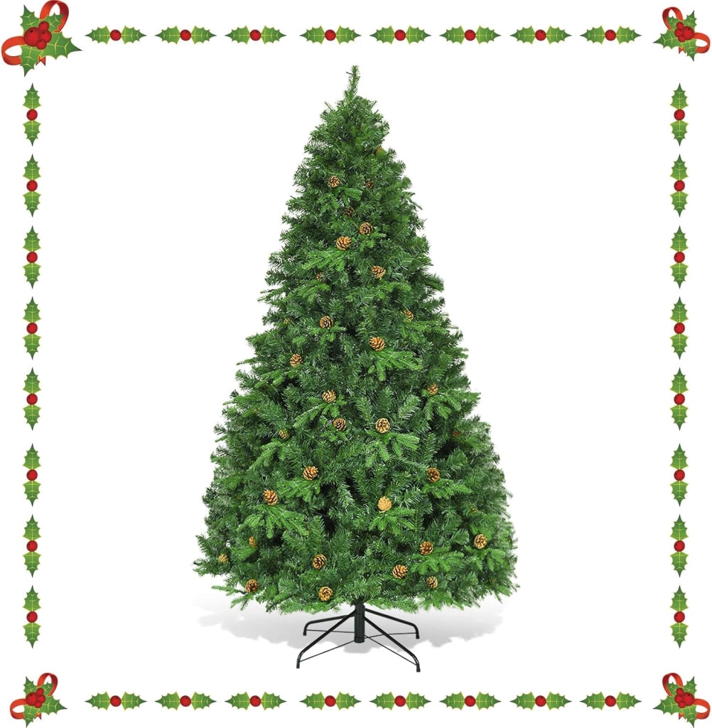 Albero di Natale Artificiale con Luci LED, Albero di Natale con Pigne e Base in Metallo, Christmas Tree Pieghevole Decorativo per Casa, Festa, Negozi, Ufficio (S)