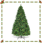 Albero di Natale Artificiale con Luci LED, Albero di Natale con Pigne e Base in Metallo, Christmas Tree Pieghevole Decorativo per Casa, Festa, Negozi, Ufficio (S)