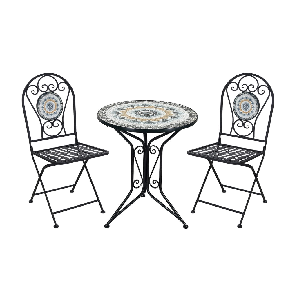 Set Bistrot Tavolino Con 2 Sedie Con Mosaico In Ceramica Per Esterno Terrazzo Giardino Pieghevoli Patio Casa,Bar,Ristoranti,Mobili Giardino Mod-Gela