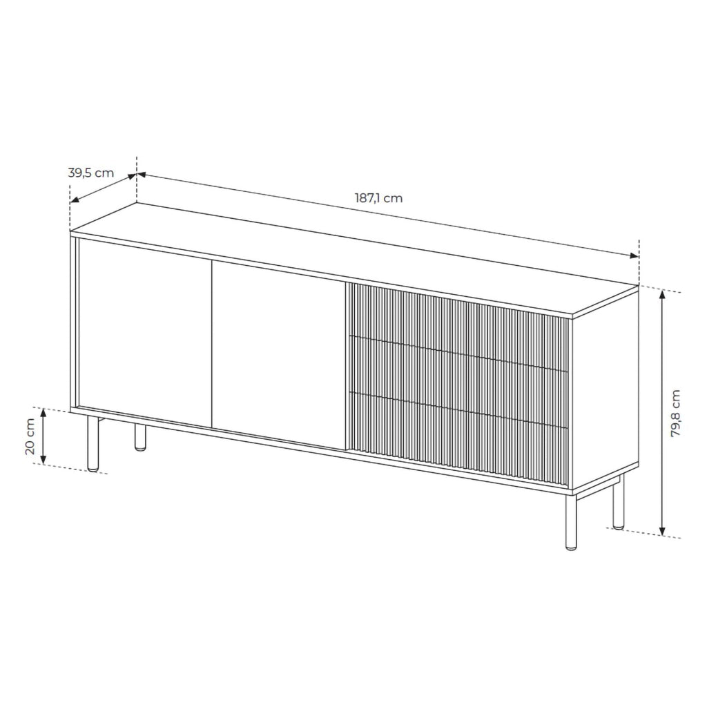 Madia Haza, Credenza 3 Cassetti, 187x40x80h cm Marrone Rovere