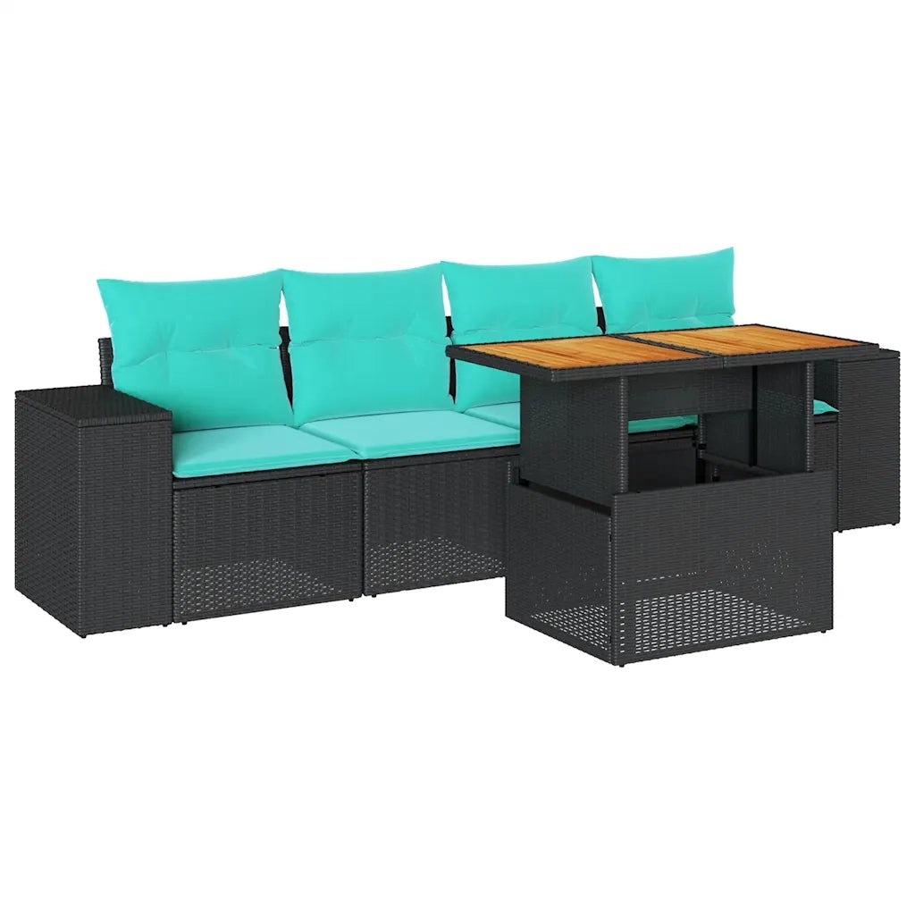 Set Divani da Giardino 5 pz con Cuscini in Polyrattan Nero