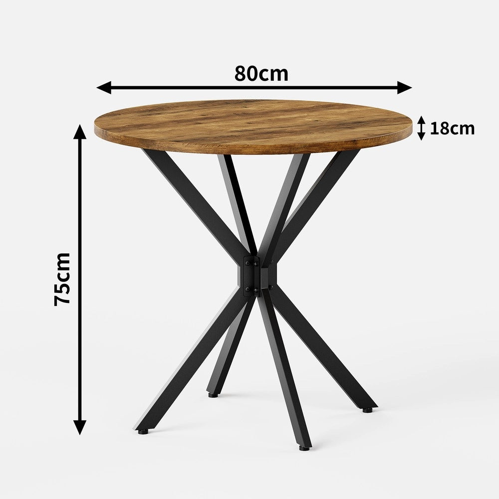 Tavolo Rotondo in Legno Stile Rustico ¨C MINIMAL ¨C Marrone e Nero, 80 cm