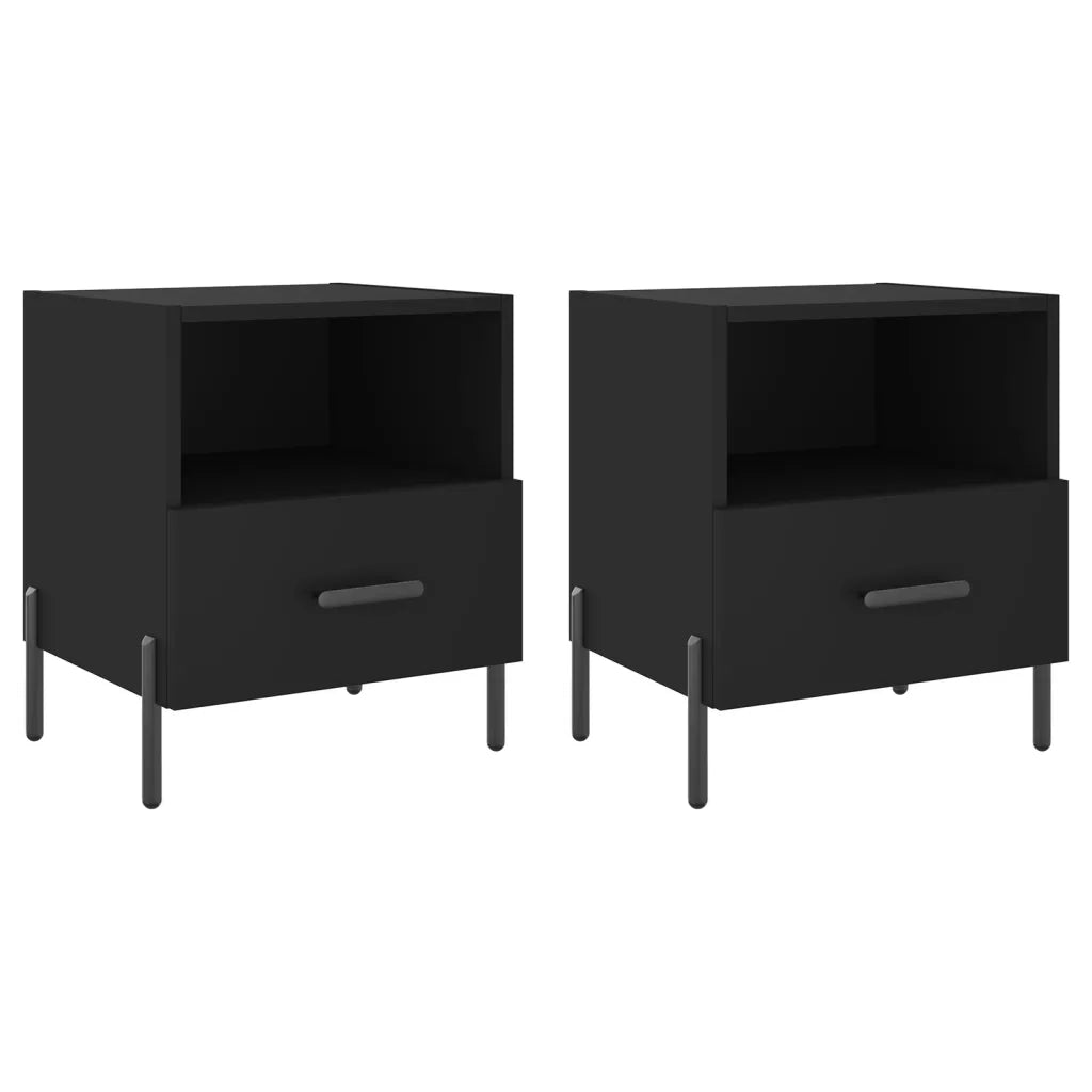 Set di 2 Comodini | Armadio da Notte | Mobiletto da notte Neri 40x35x47,5 cm in Legno Multistrato