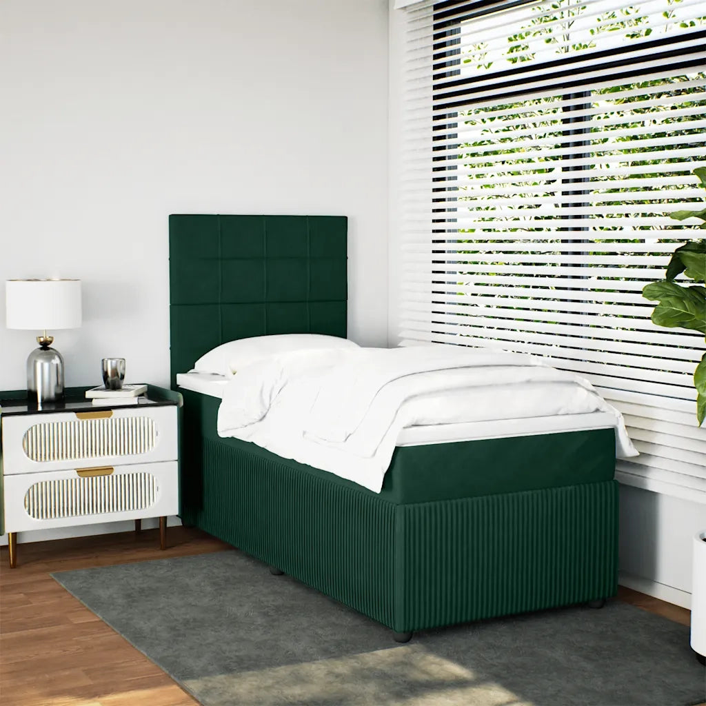 Giroletto a Molle con Materasso Verde Scuro 90x190 cm Velluto