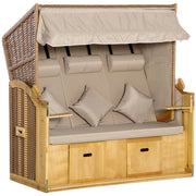 Lettino 3 posti con tetto e tavolini ¨C zephmum ¨C Polyrattan Natur 150x79x160 cm