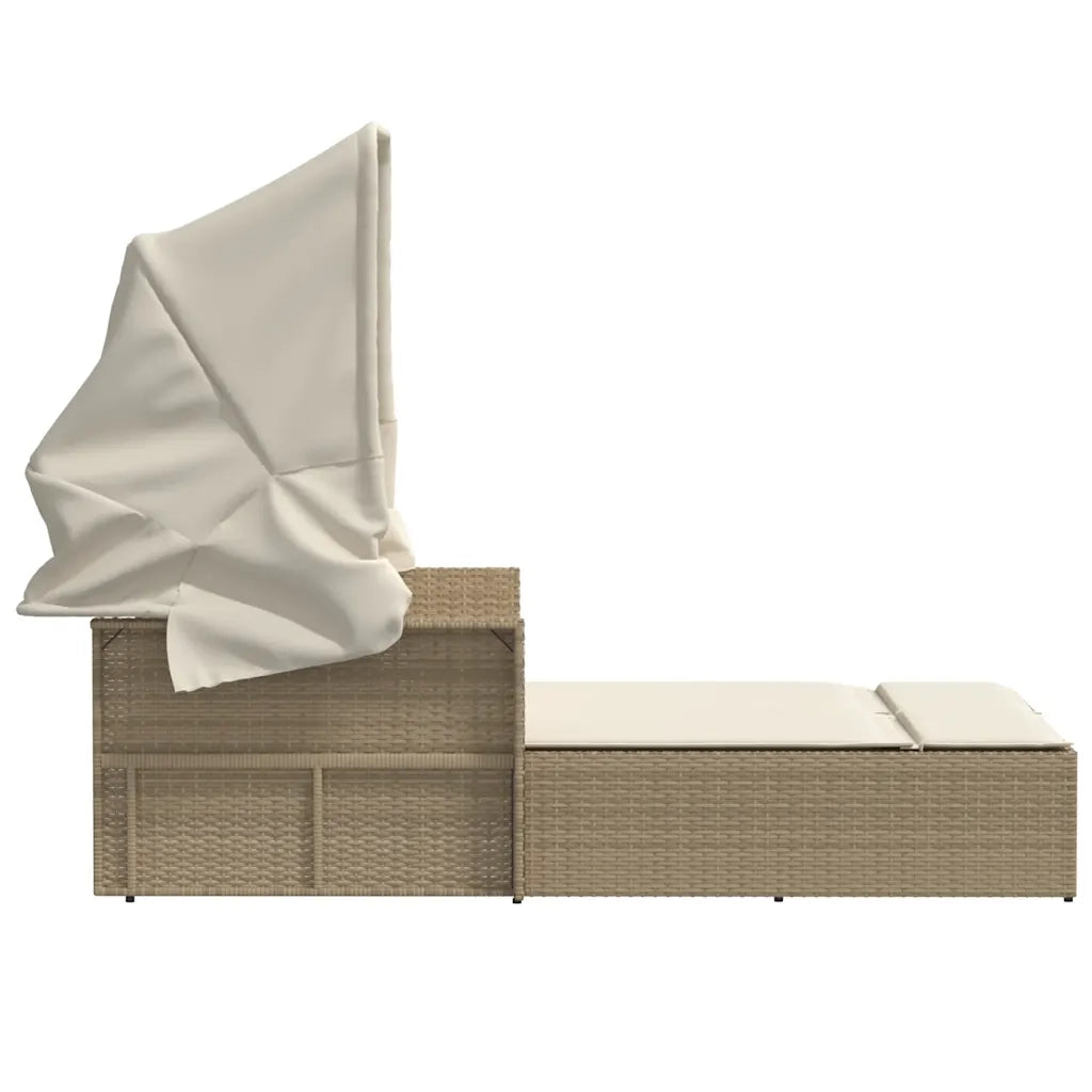 Sdraio da giardino | Lettino Doppio con Baldacchino e Cuscini Beige in Polyrattan