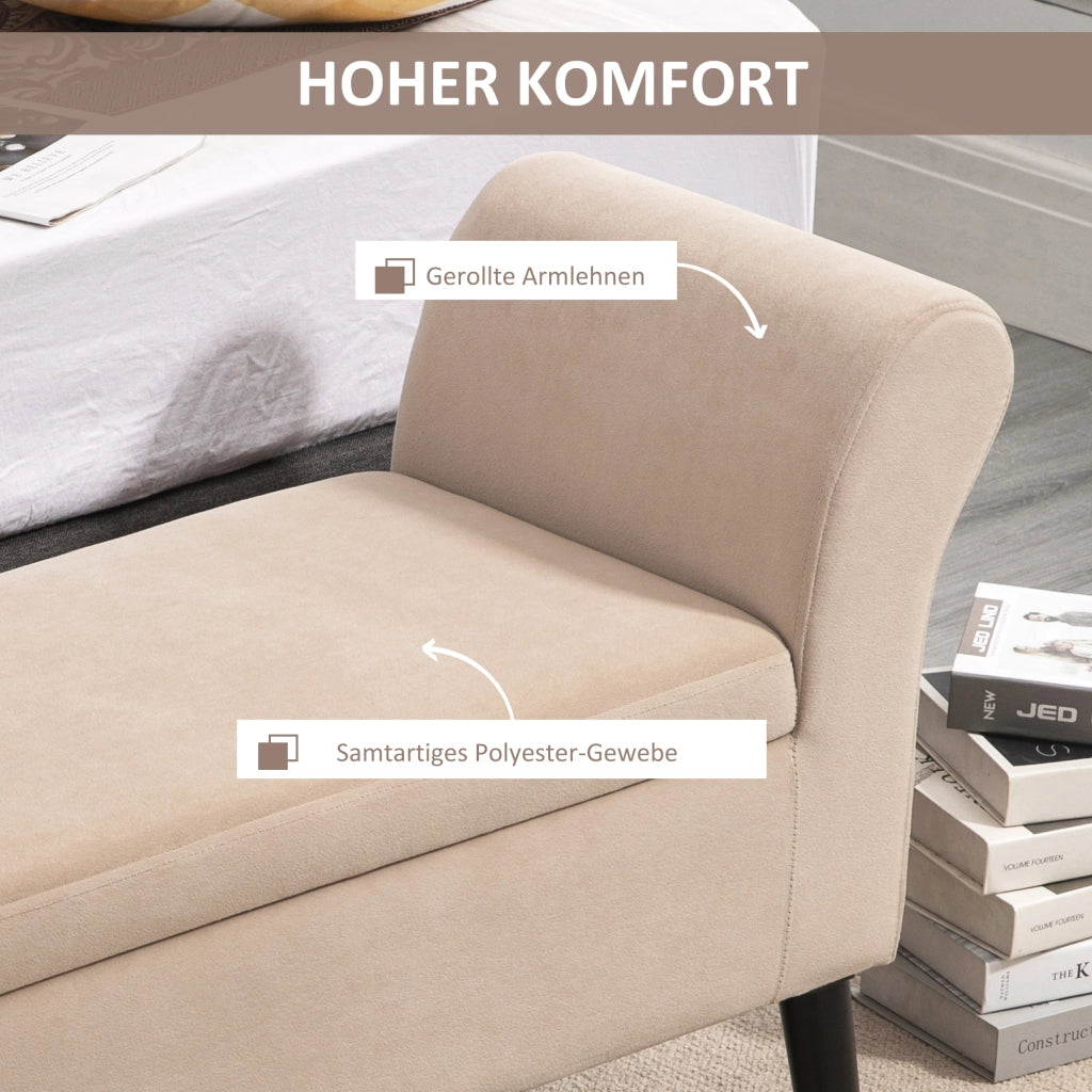 Divano con cassetti e braccioli ¨C zephmum ¨C 111,5x41x65 cm, Beige, Poliestere vellutato