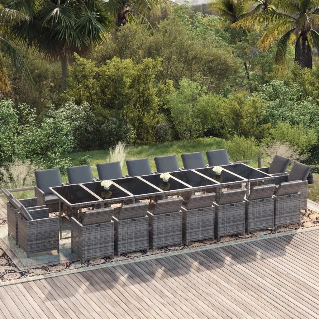 Set da Pranzo per Giardino 19 pz con Cuscini Polyrattan Grigio cod mxl 36010