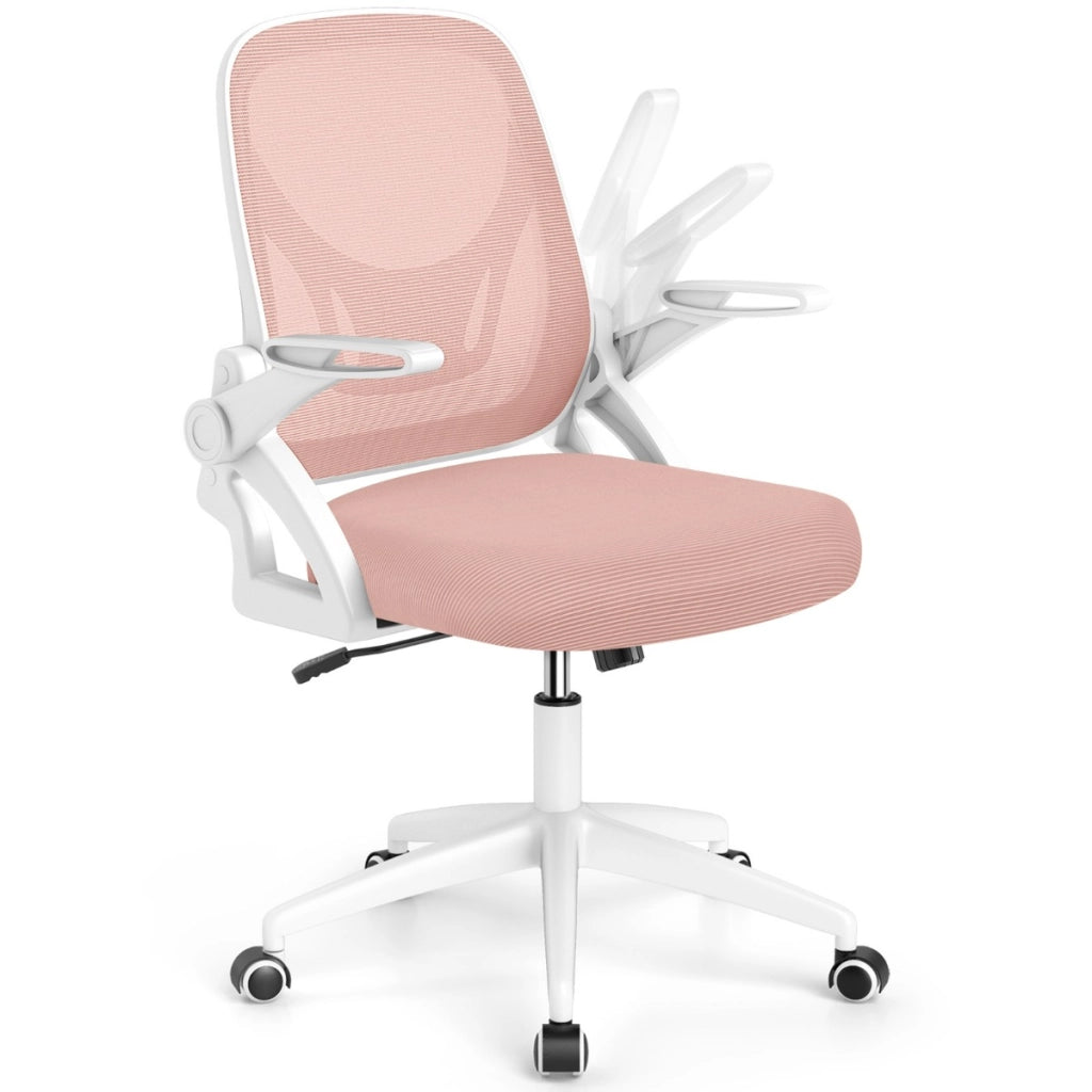 Sedia da scrivania ergonomica in rete con supporto lombare e braccioli ribaltabili, Sedia da lavoro girevole Rosa-Sedie da ufficio