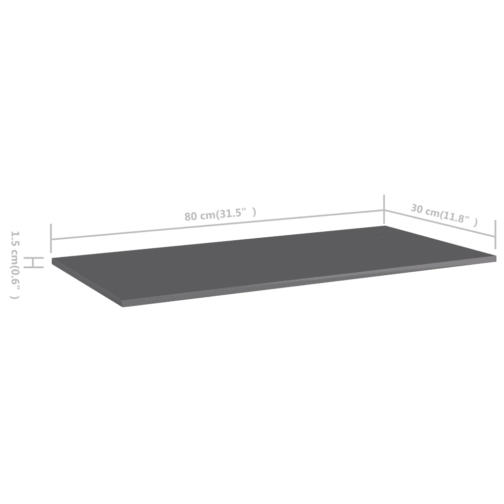 Ripiani per Libreria 8 pz Grigio Lucido 80x30x1,5 cm Truciolato