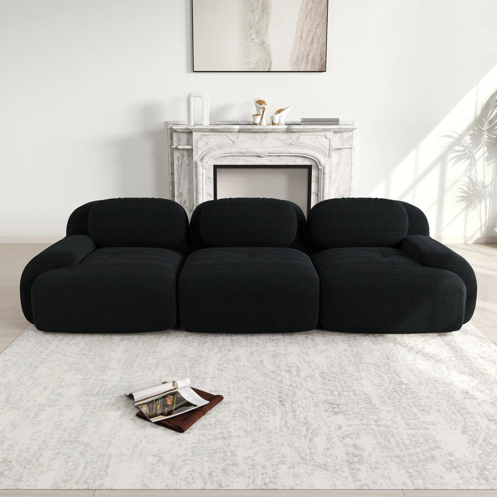 Divano angolare modulare 298x103x70 cm in tessuto a coste nero; senza montaggio