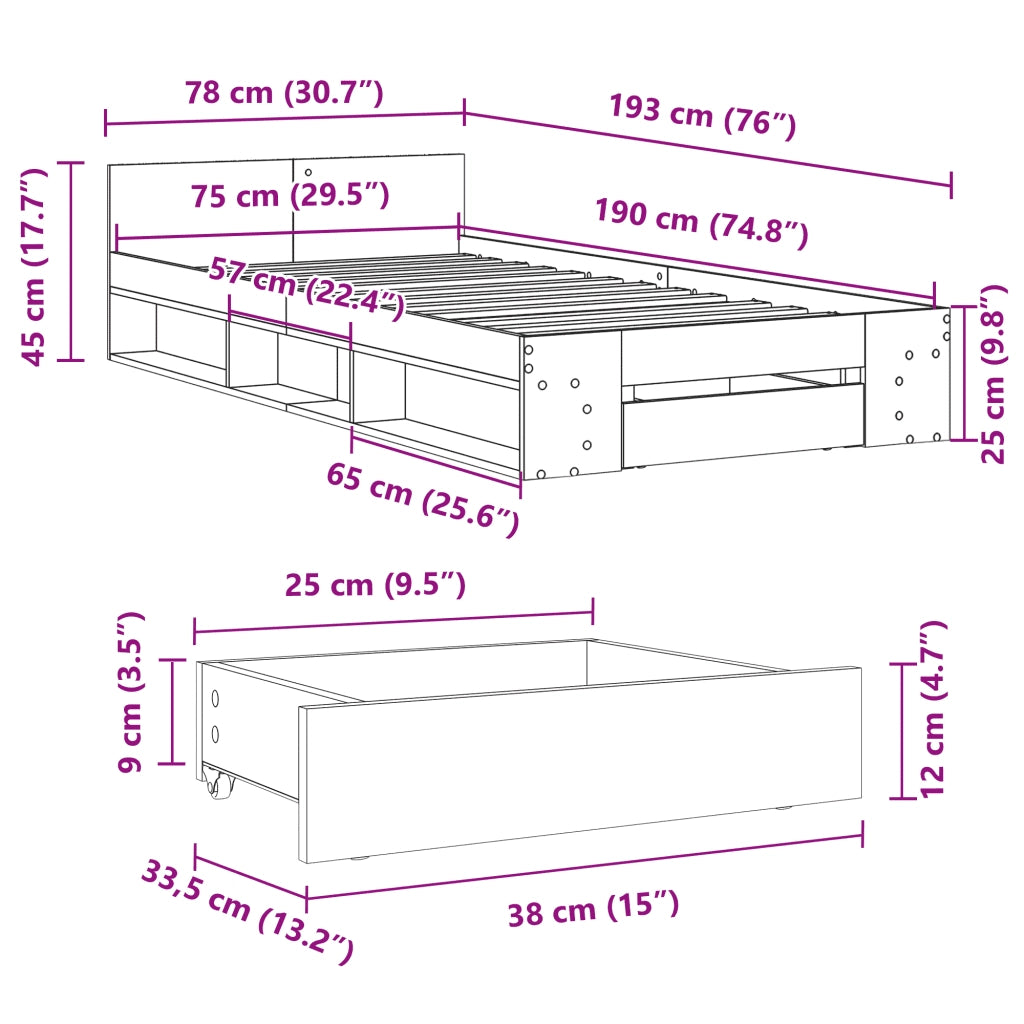 Giroletto Cassetto Grigio Sonoma 75x190 cm Legno Multistrato