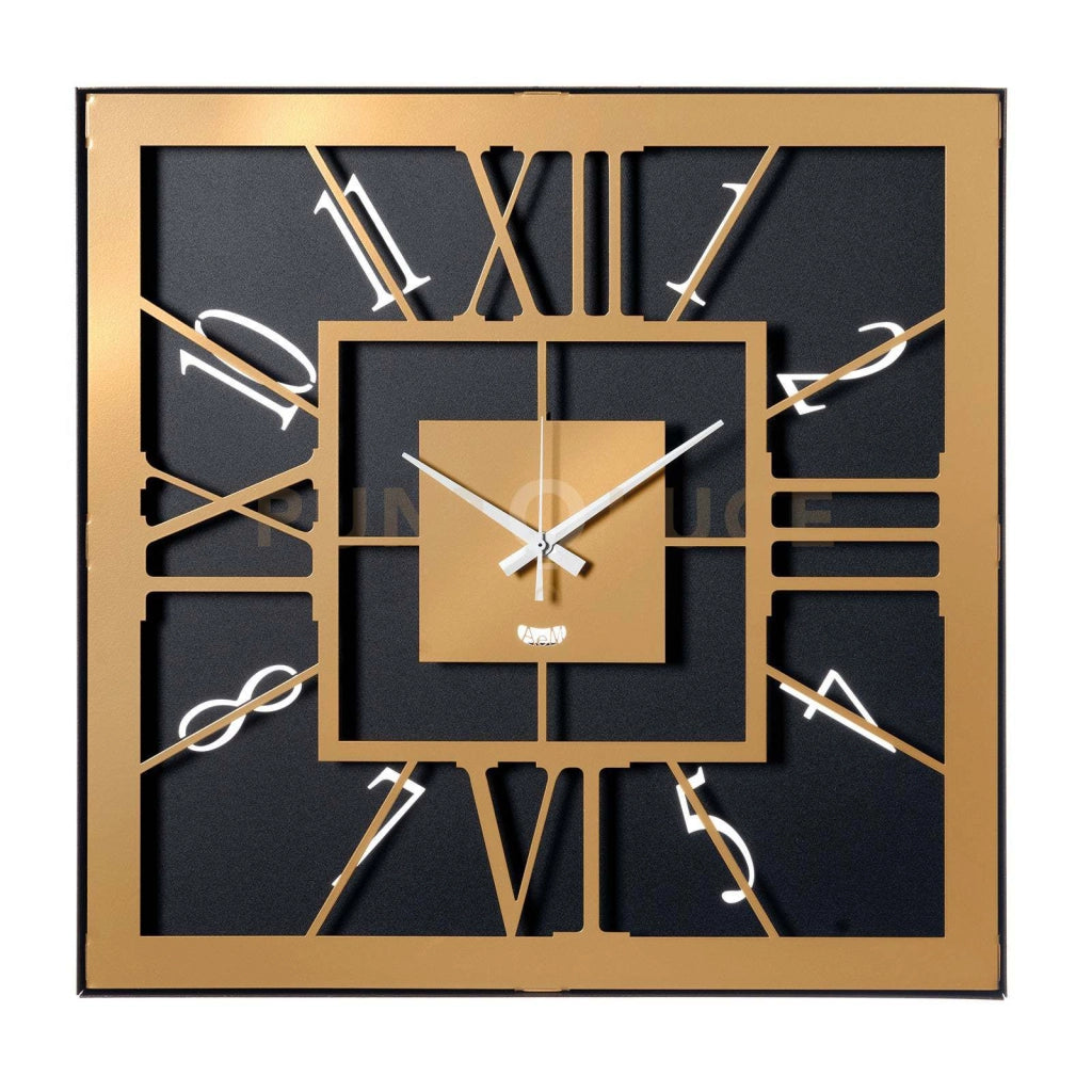 orologio da muro di design tauro Nero e oro laccato in Ferro 50x50cmh