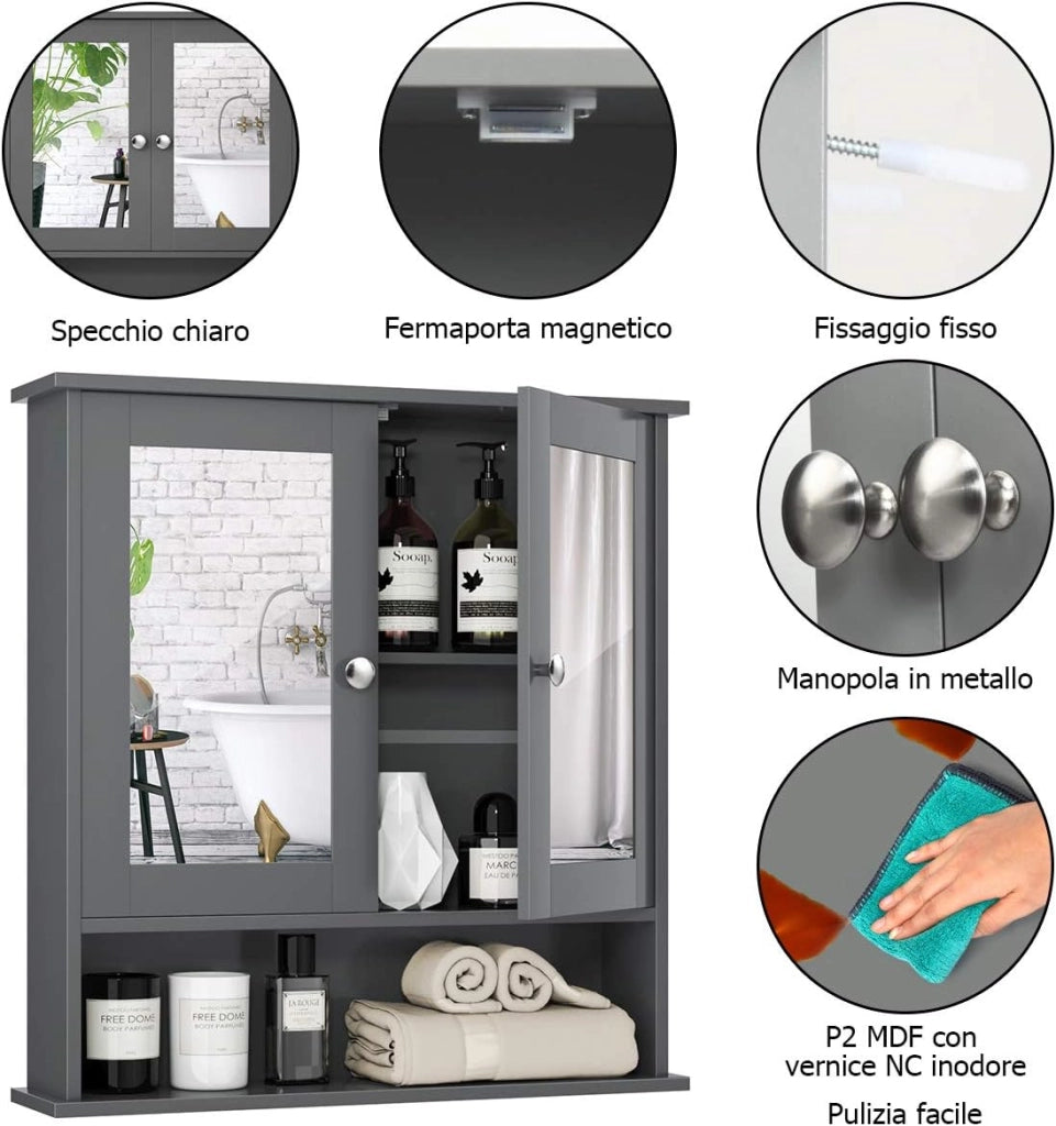 Armadio da Bagno con Ante e Cassetto 43 x 34 x 77cm, Mobile Bagno con Mensola Regolabile e Dispositivo Anti-ribaltamento, Armadietto Elegante per Ufficio, Soggiorno e Camera da Letto, Bianco