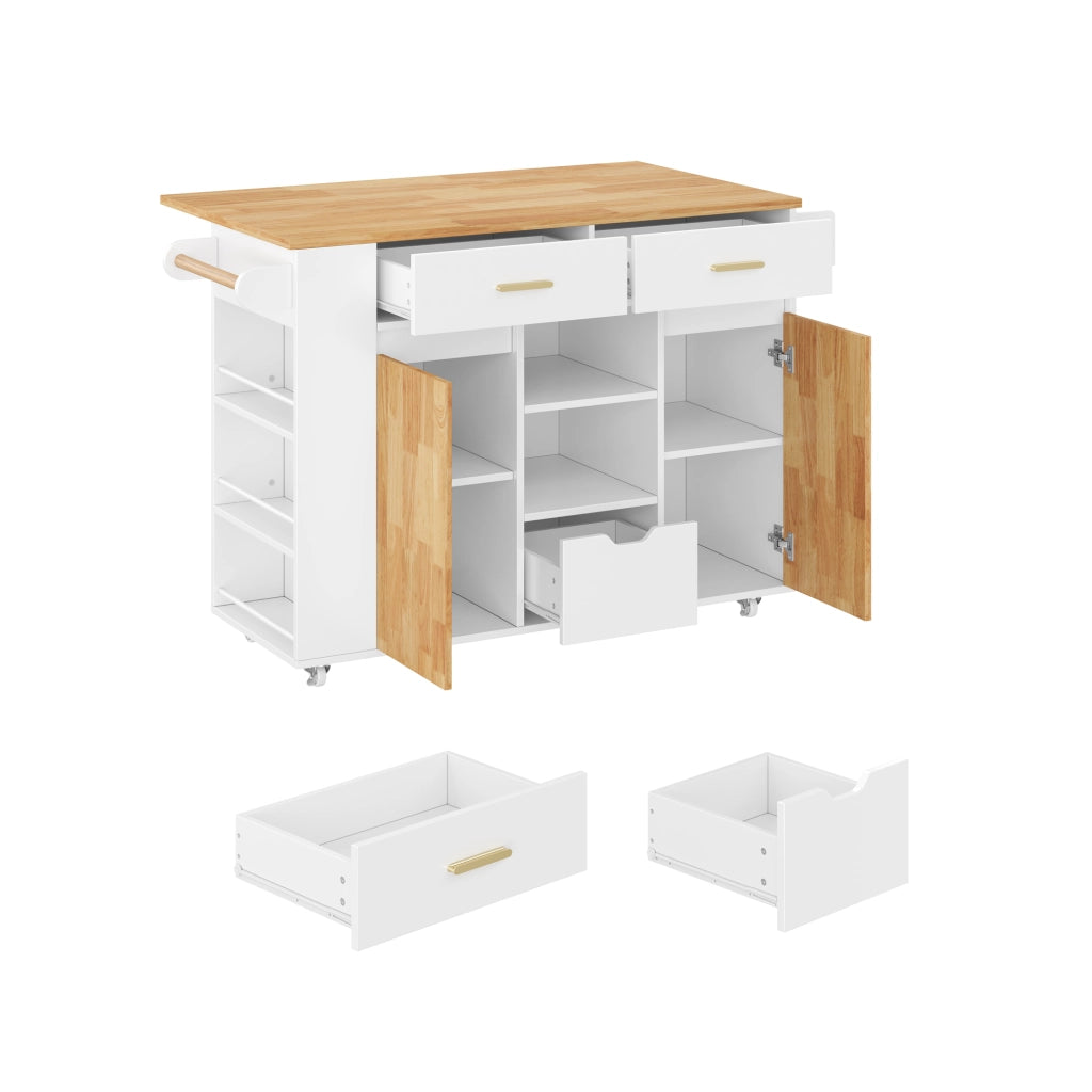 Mobile contenitore da cucina con 3 cassetti; 3 vani e ruote frenanti in MDF bianco