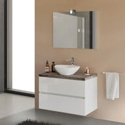 Mobile bagno sospeso 80 Town bianco top rovere fossile per lavabo d'appoggio