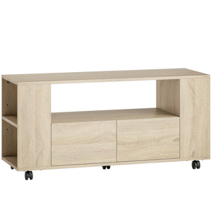 Mobile Porta TV 102x34.5x48.5 cm da 42" con Ruote Ripiani Regolabili e Cassetti Legno
