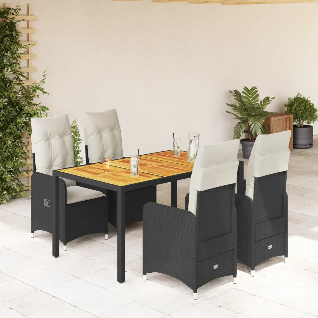vidaXL Set Bistrò da Giardino 5 pz con Cuscini in Polyrattan Nero