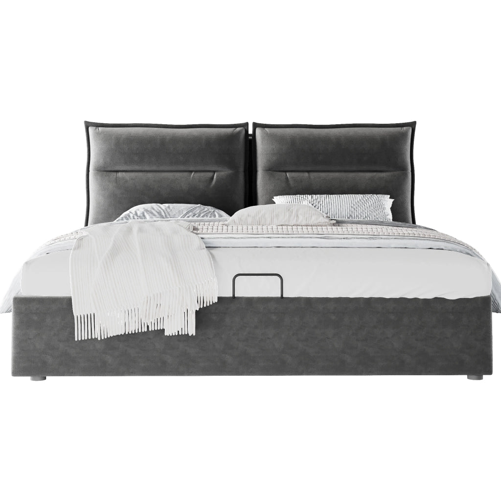Letto matrimoniale idraulico – 140x200 cm – testiera regolabile contenitore – velluto grigio