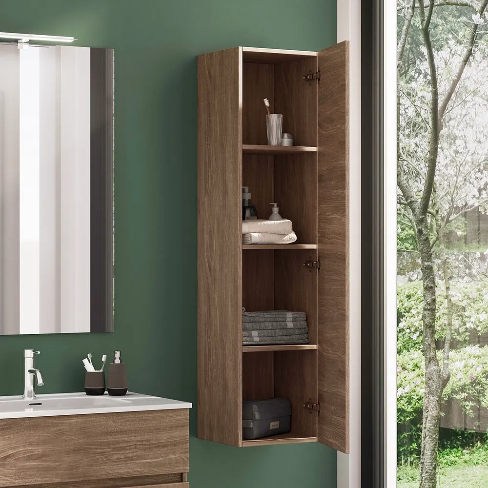 Colonna bagno sospesa altezza 140 cm rovere scuro reversibile | Yili